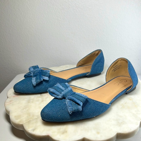 Women’s Comfort by Predictions denim flats with bow fringed accent, size 8 M - Picture 1 of 12